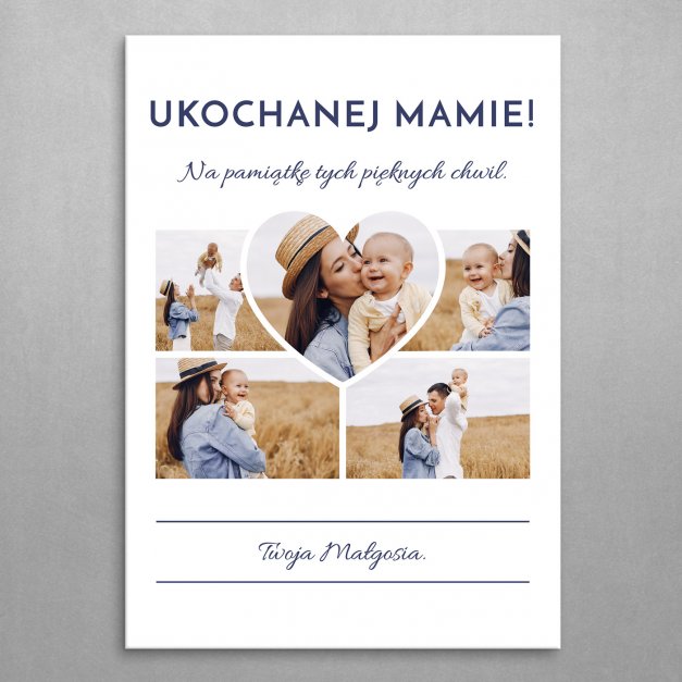 Plakat metalowy personalizowany M z kolażem zdjęć dla mamy