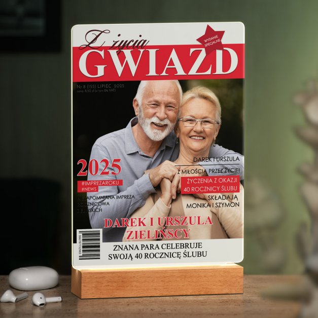 Lampka ramka XL z wydrukiem Z Życia Gwiazd na szkle akrylowym i podświetleniem LED dla pary na 40 rocznicę ślubu