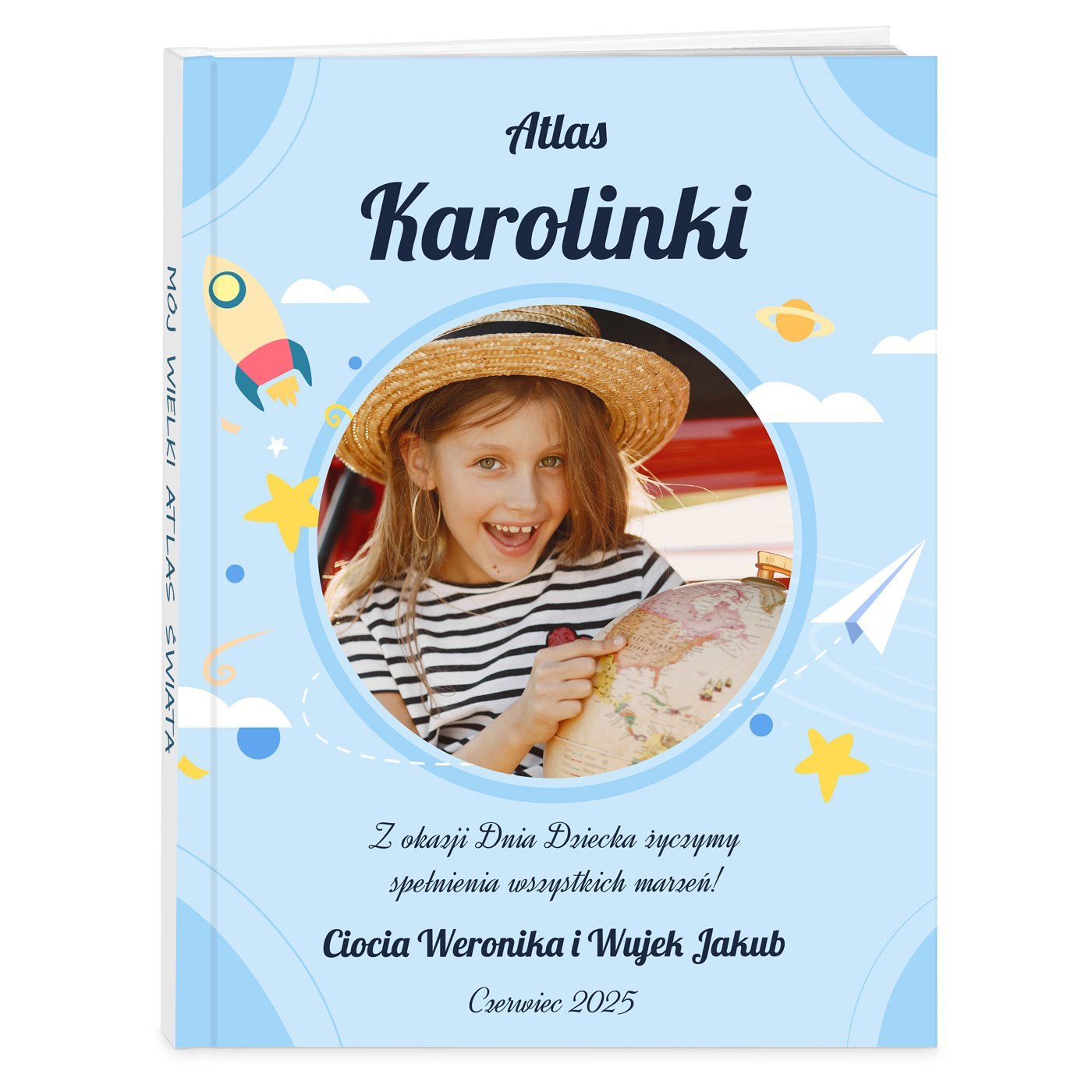 Atlas geograficzny z Twoim zdjciem dla dziewczynki na Dzie Dziecka