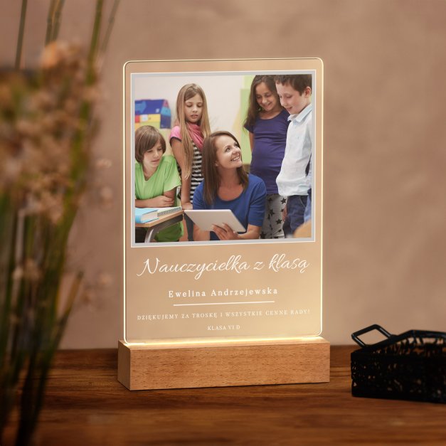 Lampka ramka L z wydrukiem na szkle akrylowym i podświetleniem LED dla nauczycielki wychowawczyni na Dzień Nauczyciela