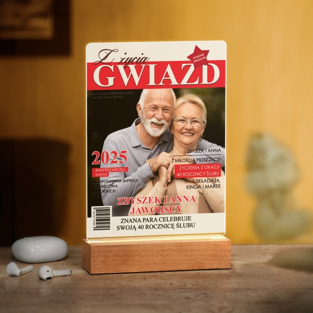 Lampka ramka L z wydrukiem Z Życia Gwiazd na szkle akrylowym i podświetleniem LED dla pary na 40 rocznicę ślubu