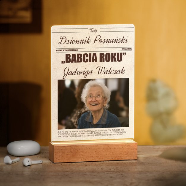 Lampka ramka L z wydrukiemTwój Dziennik na szkle akrylowym i podświetleniem LED dla babci