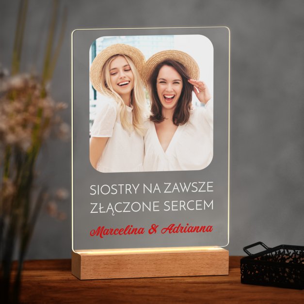 Lampka ramka XL z wydrukiem na szkle akrylowym i podświetleniem LED dla siostry sióstr bliźniaczek