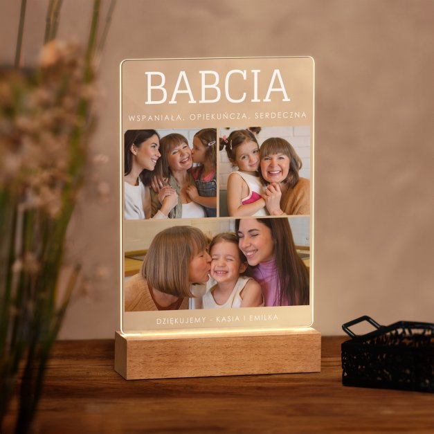 Lampka ramka L z wydrukiem na szkle akrylowym i podświetleniem LED dla babci