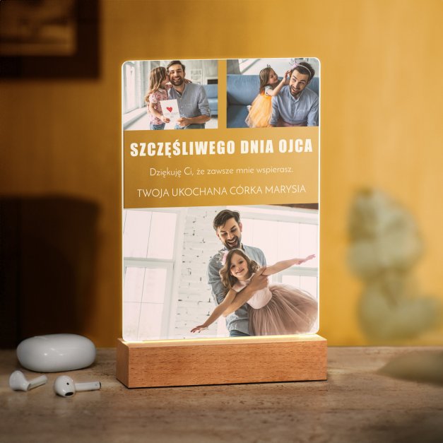 Lampka ramka L z wydrukiem na szkle akrylowym i podświetleniem LED dla taty na Dzień Ojca
