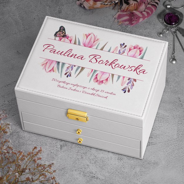 Szkatułka na biżuterię biała z nadrukiem dla dziewczynki na urodziny