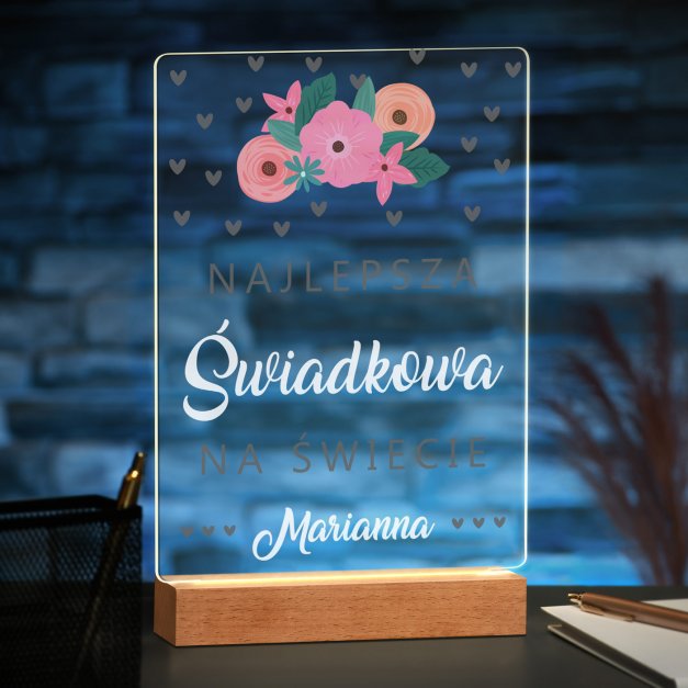 Lampka ramka XL z wydrukiem na szkle akrylowym i podświetleniem LED dla świadkowej jako podziękowanie ślubne