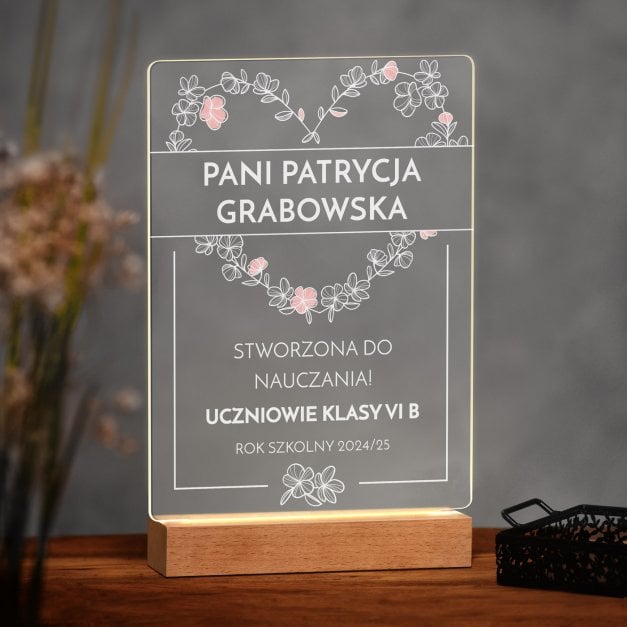 Lampka ramka XL z wydrukiem na szkle akrylowym i podświetleniem LED dla wychowawczyni nauczycielki