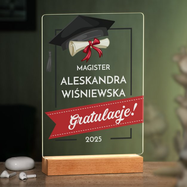 Lampka ramka XL z wydrukiem na szkle akrylowym i podświetleniem LED dla magistra