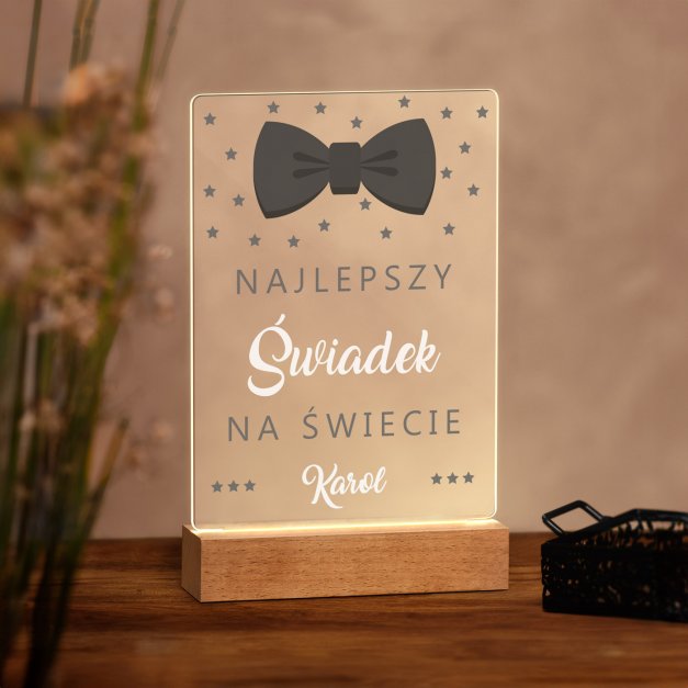Lampka ramka L z wydrukiem na szkle akrylowym i podświetleniem LED dla świadka jako podziękowanie ślubne
