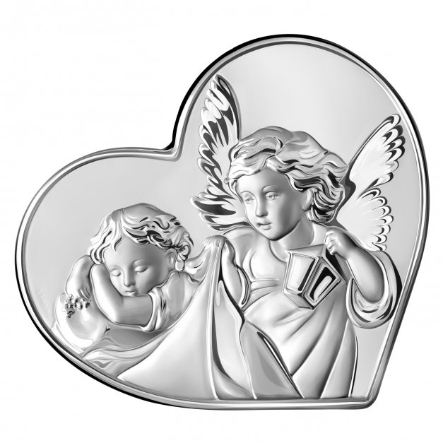 Duży obrazek srebrny serce z grawerem dla dziewczynki na chrzest