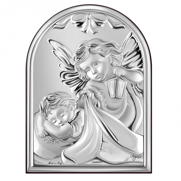 Obrazek srebrny z grawerem duży dla dziecka na chrzest