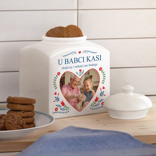 Słoik ceramiczny na ciastka z Twoim zdjęciem dla babci