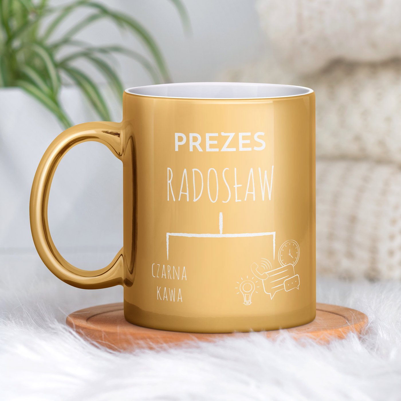 Kubek ceramiczny zoty z grawerem dla szefa na imieniny