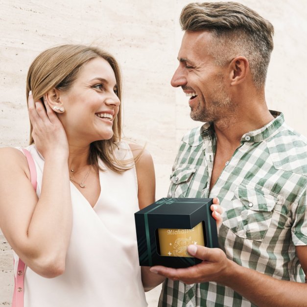 Kubek ceramiczny złoty z grawerem dla pary żony męża na rocznicę