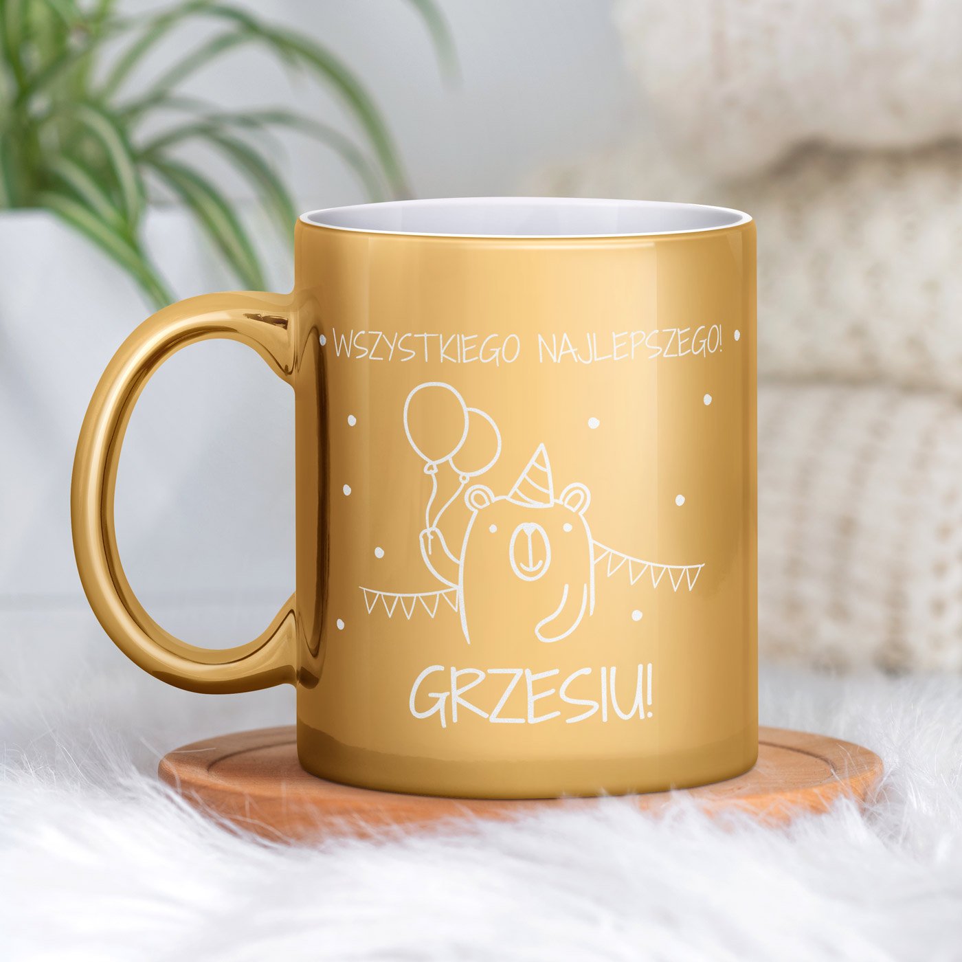 Kubek ceramiczny zoty z grawerem dla niego chopca na imieniny urodziny