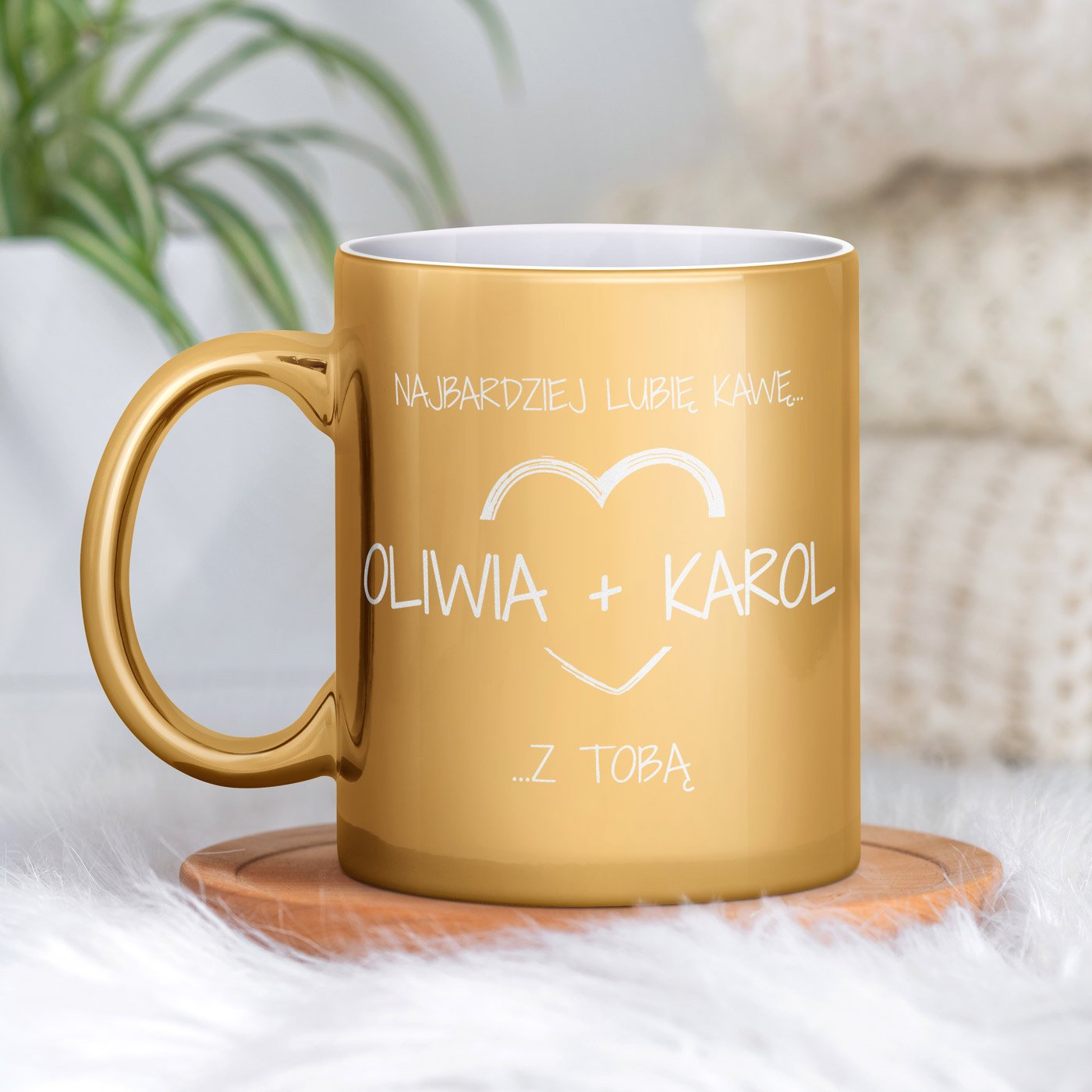 Kubek ceramiczny zoty z grawerem dla pary dziewczyny chopaka na rocznic walentynki