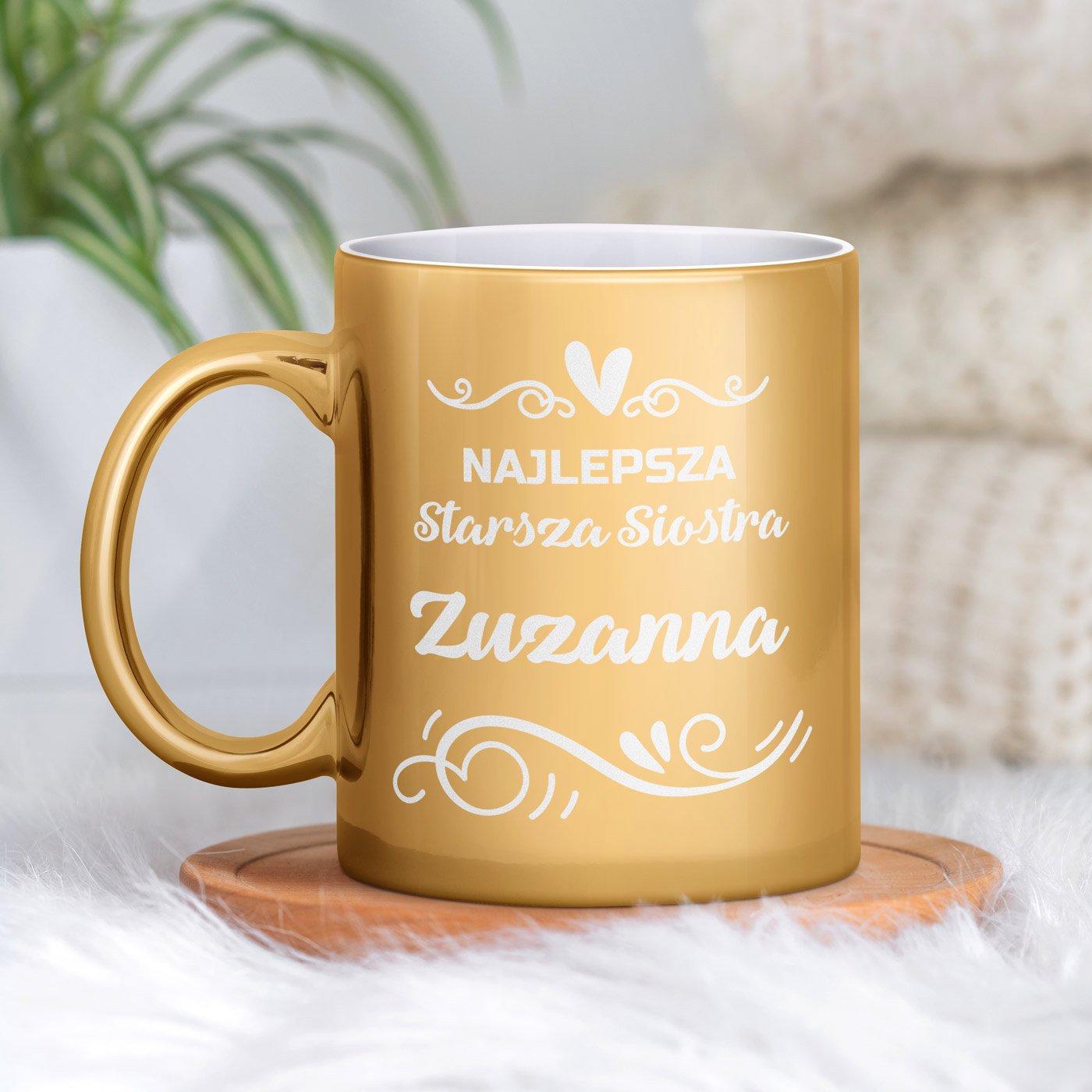 Kubek ceramiczny zoty z grawerem dla siostry na imieniny