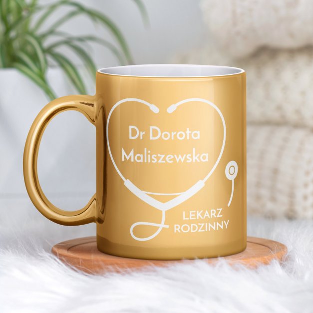 Kubek ceramiczny złoty z grawerem dla lekarki
