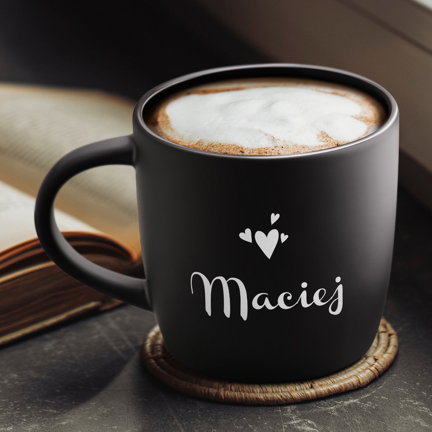 Kubek ceramiczny czarny rodek czarny z grawerem dla chopaka ma na walentynki rocznic imieniny