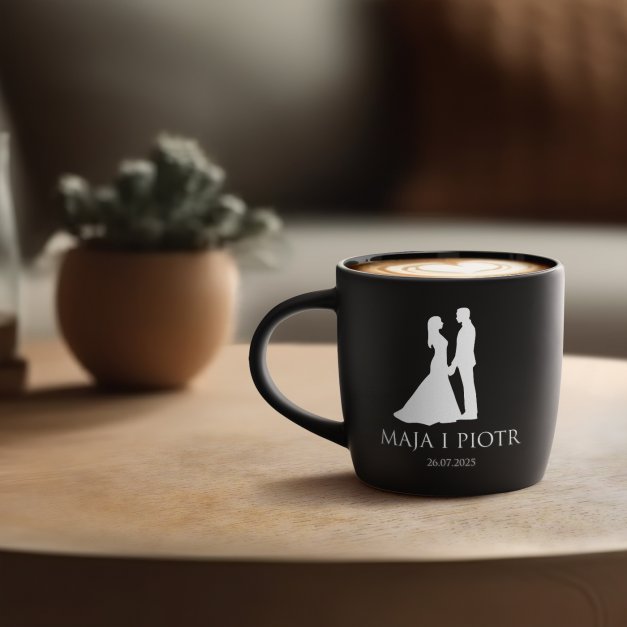 Kubek ceramiczny czarny środek czarny z grawerem dla pary żony męża na ślub rocznicę