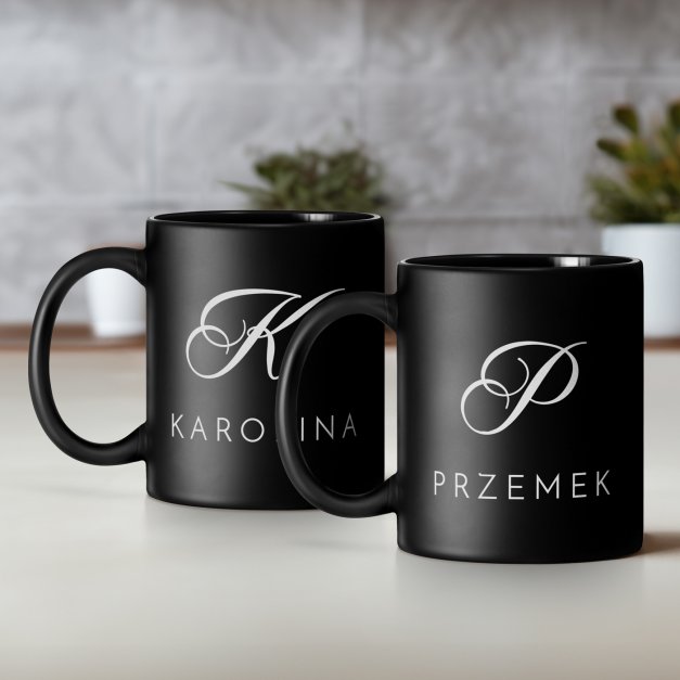 Kubki ceramiczne czarne matowe x2 zestaw z grawerem dla pary na ślub rocznice parapetówkę
