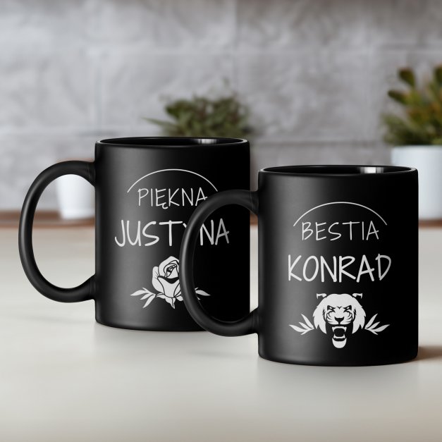 Kubki ceramiczne czarne matowe x2 zestaw z grawerem dla pary na ślub rocznicę parapetówkę