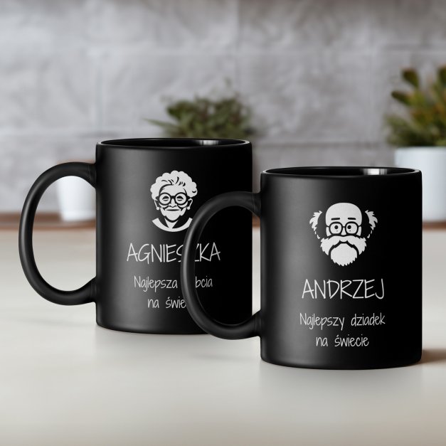 Kubki ceramiczne czarne matowe x2 zestaw z grawerem dla dziadków na Dzień Babci i Dzień Dziadka podziękowanie ślubne