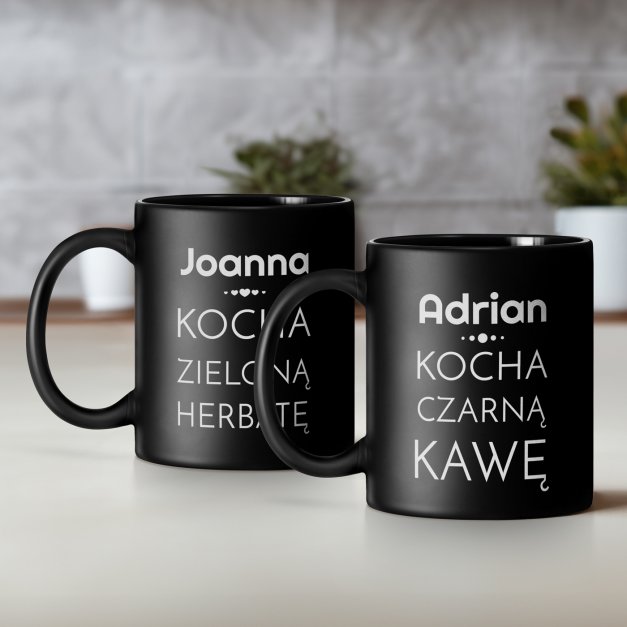 Kubki ceramiczne czarne matowe x2 zestaw z grawerem dla pary na ślub rocznicę parapetówkę
