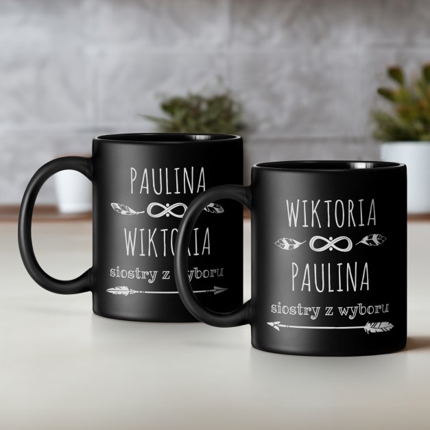 Kubki ceramiczne czarne matowe x2 zestaw z grawerem dla przyjaciółek sióstr