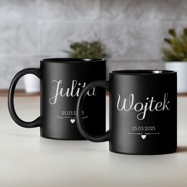 Kubki ceramiczne czarne matowe x2 zestaw z grawerem dla pary na ślub rocznicę