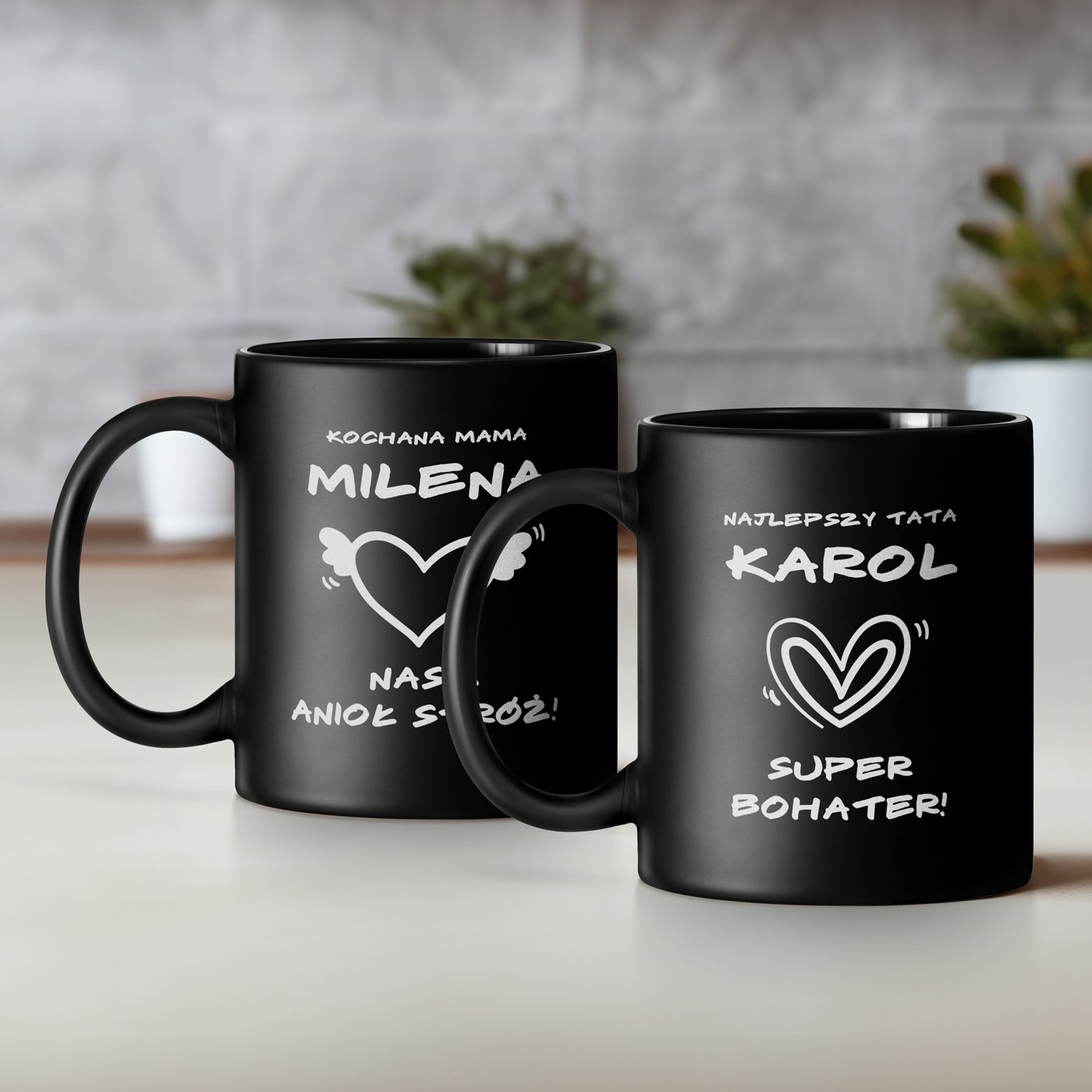 Kubki ceramiczne czarne matowe x2 zestaw z grawerem dla rodzicw na rocznic lubu podzikowanie lubne