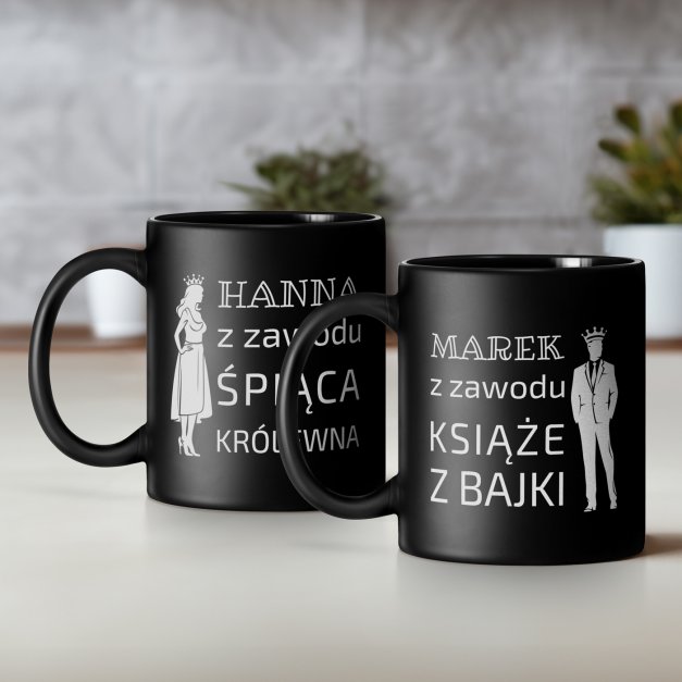 Kubki ceramiczne czarne matowe x2 zestaw z grawerem dla pary na ślub rocznicę parapetówkę