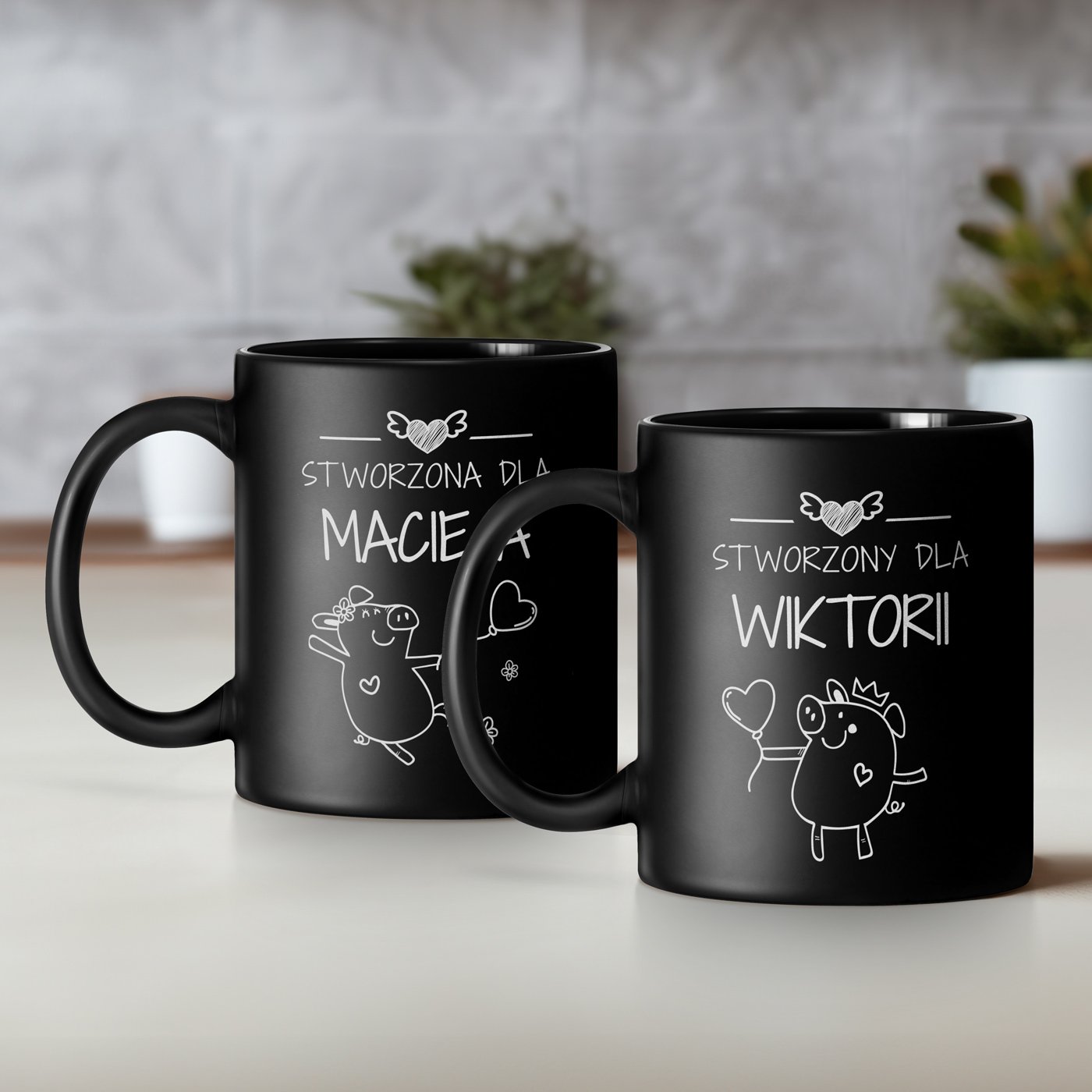 Kubki ceramiczne czarne matowe x2 zestaw z grawerem dla pary ony ma chopaka dziewczyny na walentynki rocznic