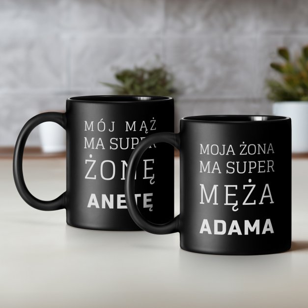 Kubki ceramiczne czarne matowe x2 zestaw z grawerem dla pary żony męża na rocznicę walentynki