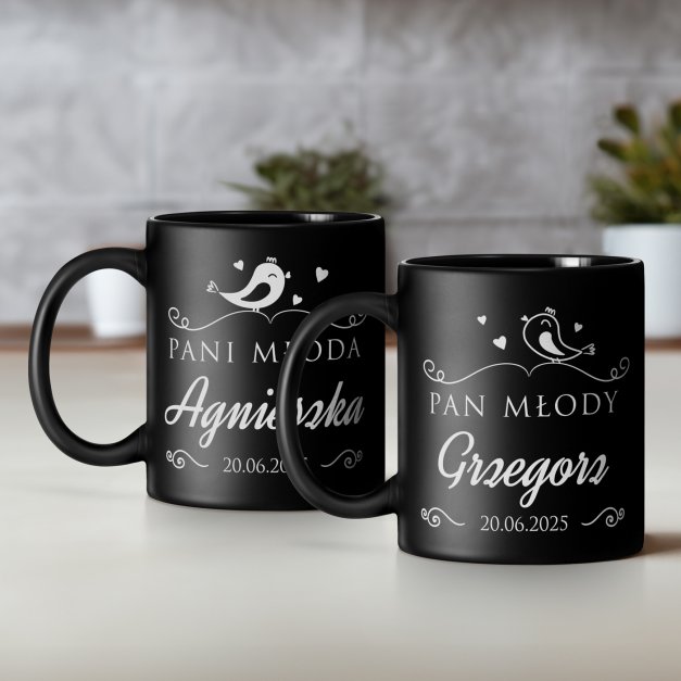 Kubki ceramiczne czarne matowe x2 zestaw z grawerem dla pary na ślub