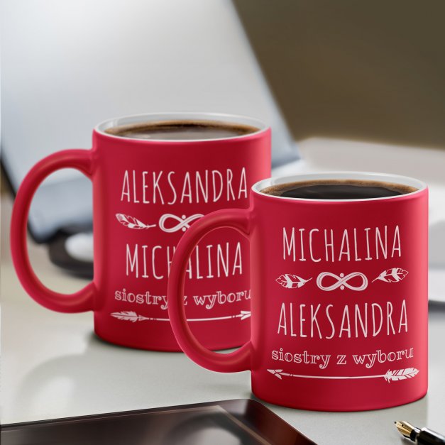 Kubki ceramiczne czerwone z białym środkiem x2 z grawerem  dla przyjaciółek sióstr