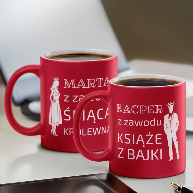 Kubki ceramiczne czerwone z białym środkiem x2 z grawerem dla pary żony męża na ślub rocznicę walentynki