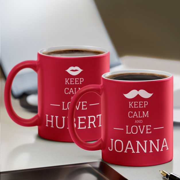 Kubki ceramiczne czerwone z białym środkiem x2 z grawerem dla pary na ślub rocznicę parapetówkę walentynki