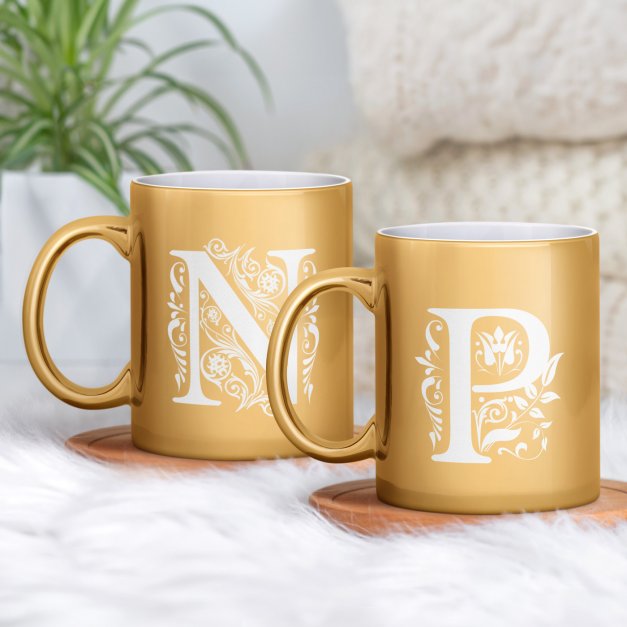 Kubki ceramiczne złote x2 z grawerem dla pary na ślub rocznicę parapetówkę