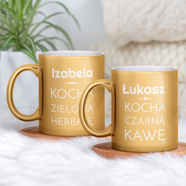 Kubki ceramiczne złote x2 z grawerem dla pary na ślub rocznicę parapetówkę walentynki