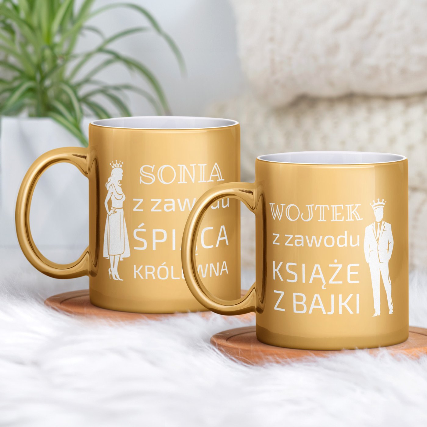 Kubki ceramiczne zote x2 z grawerem dla pary na rocznic lubu