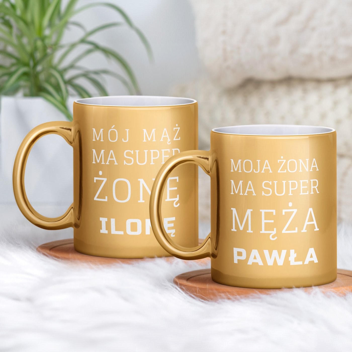 Kubki ceramiczne zote x2 z grawerem dla ma ony pary na rocznic walentynki