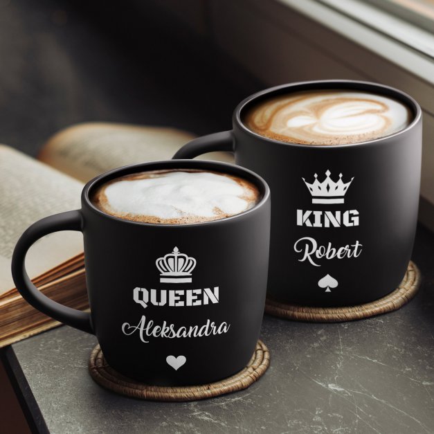 Kubki ceramiczne czarne x2 z grawerem dla pary na ślub rocznicę parapetówkę