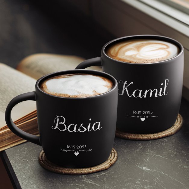 Kubki ceramiczne czarne x2 z grawerem dla pary dla ślub rocznicę parapetówkę