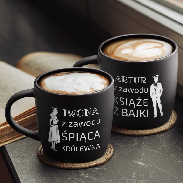 Kubki ceramiczne czarne x2 z grawerem dla pary na ślub rocznicę parapetówkę