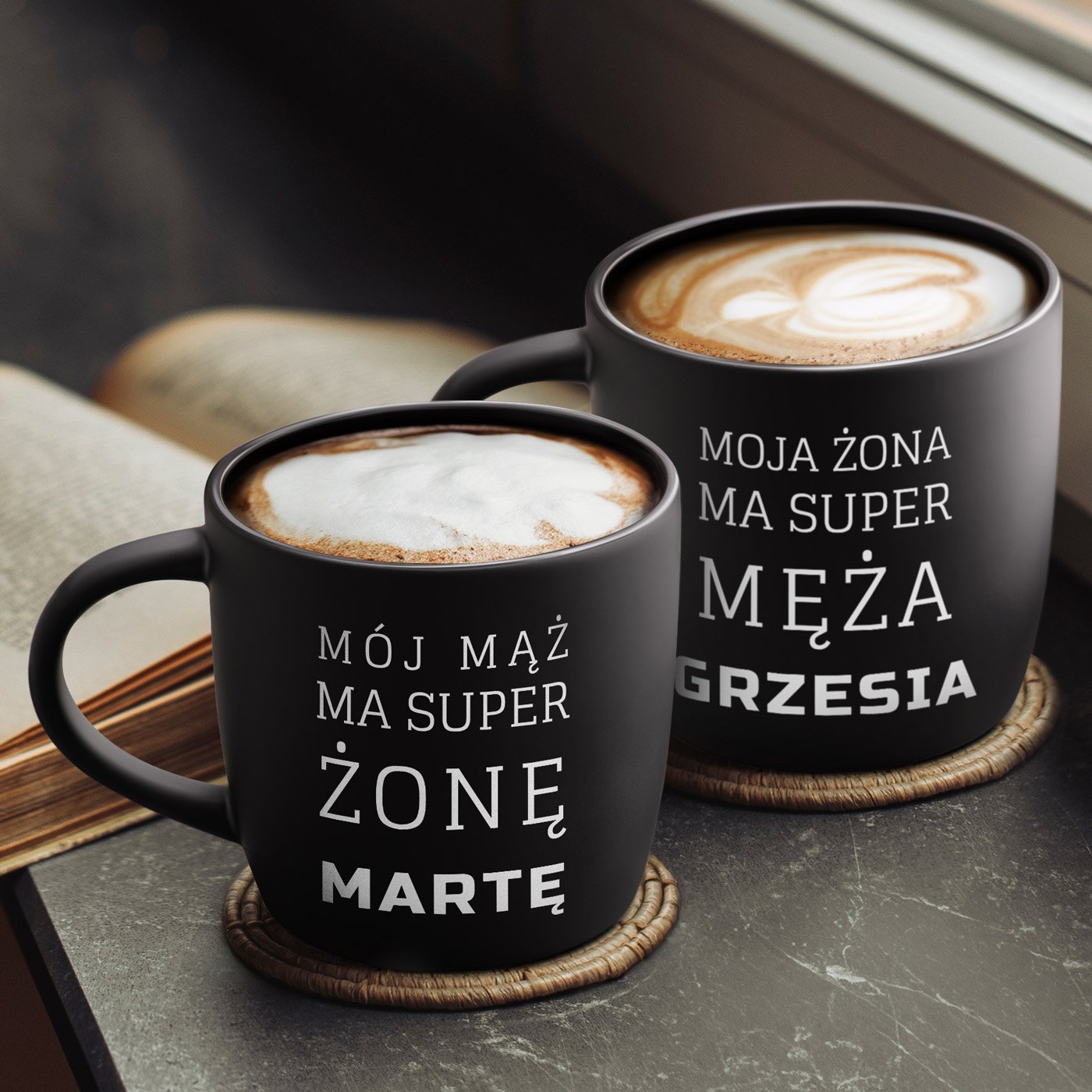 Kubki ceramiczne czarne x2 z grawerem dla pary ony ma na rocznic walentynki