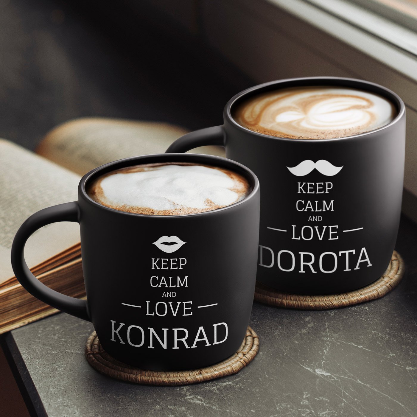 Kubki ceramiczne czarne x2 z grawerem dla pary dla pary na lub rocznic walentynki