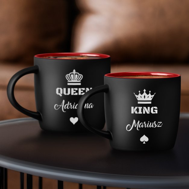 Kubki ceramiczne czarne z czerwonym środkiem x2 z grawerem dla pary na ślub rocznicę ślubu parapetówkę