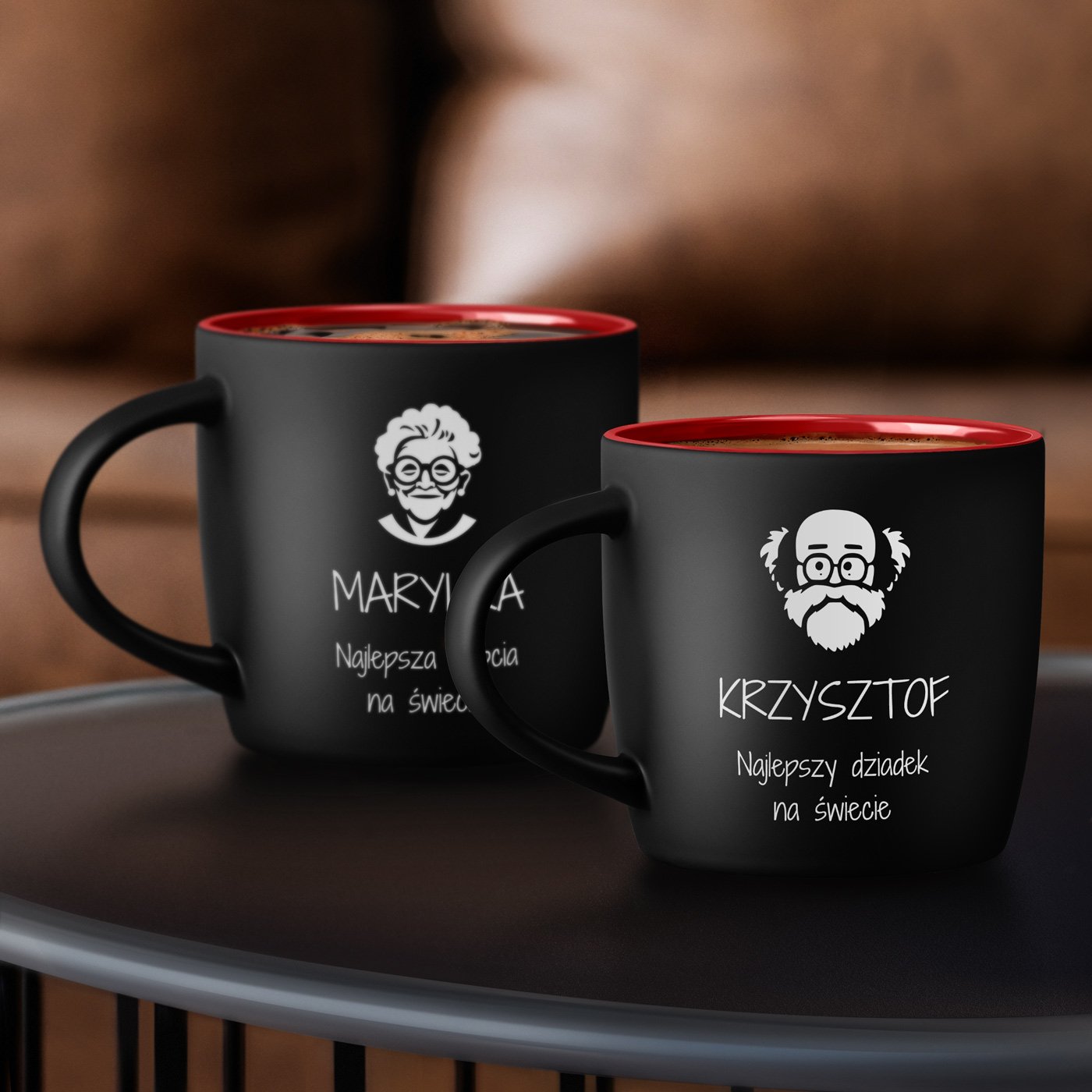 Kubki ceramiczne czarne z czerwonym rodkiem x2 z grawerem dla dziadkw na Dzie Babci i Dzie Dziadka podziekowanie lubne